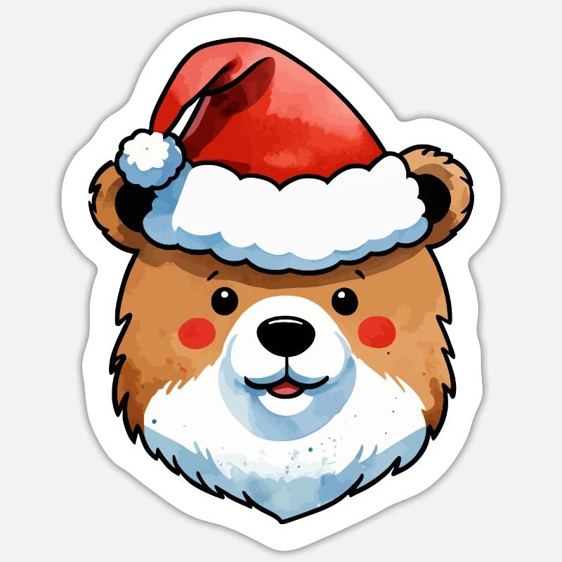 Bear Christmas Drawing - Sticker size S (10 x 10 cm) - white matte