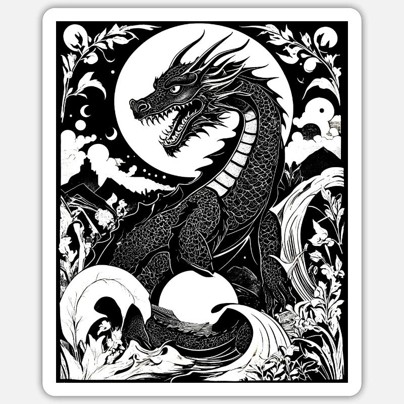Schwarzer Drache - Sticker Größe S (10 x 10 cm) - Mattweiß