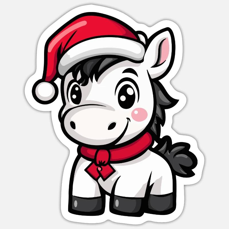 Cheval Noël Mignon - Sticker taille S (10 x 10 cm) - blanc mat