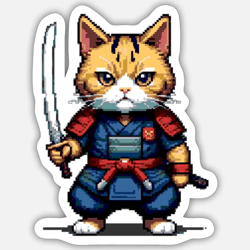 Katzen-Samurai-Krieger Sticker Größe S (10 x 10 cm)