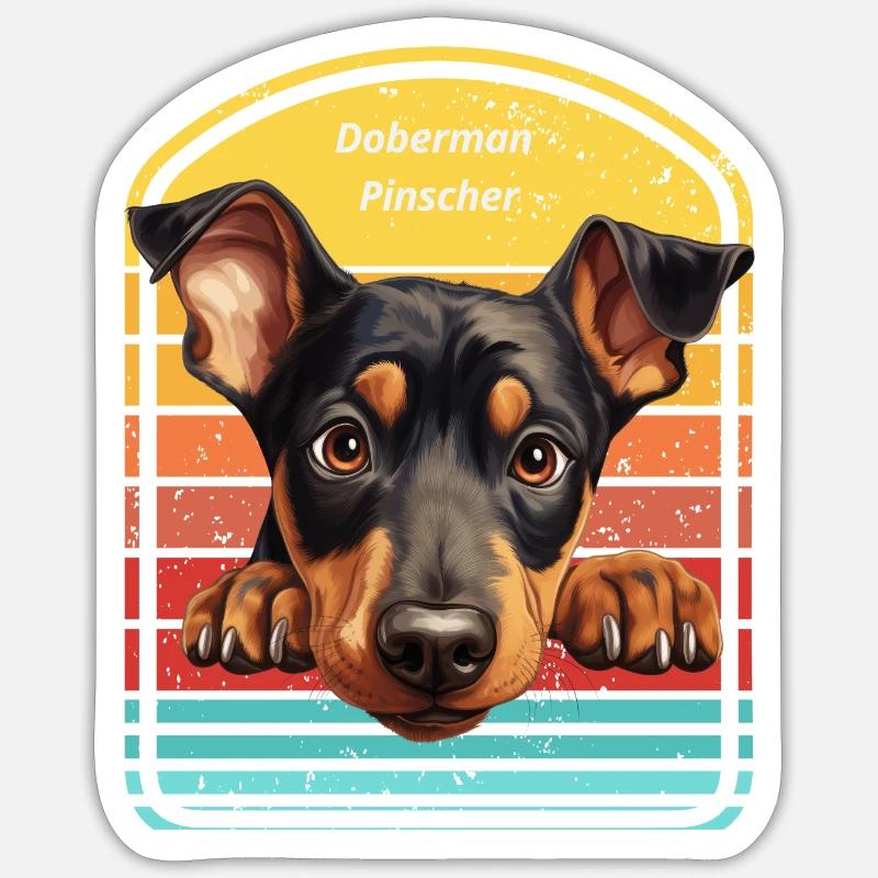 Dobermann - Sticker taille S (10 x 10 cm) - blanc mat