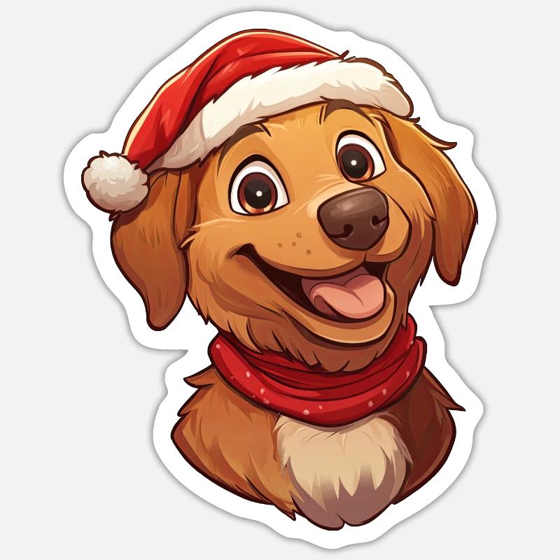 Chien Père Noël - Sticker taille S (10 x 10 cm) - blanc mat