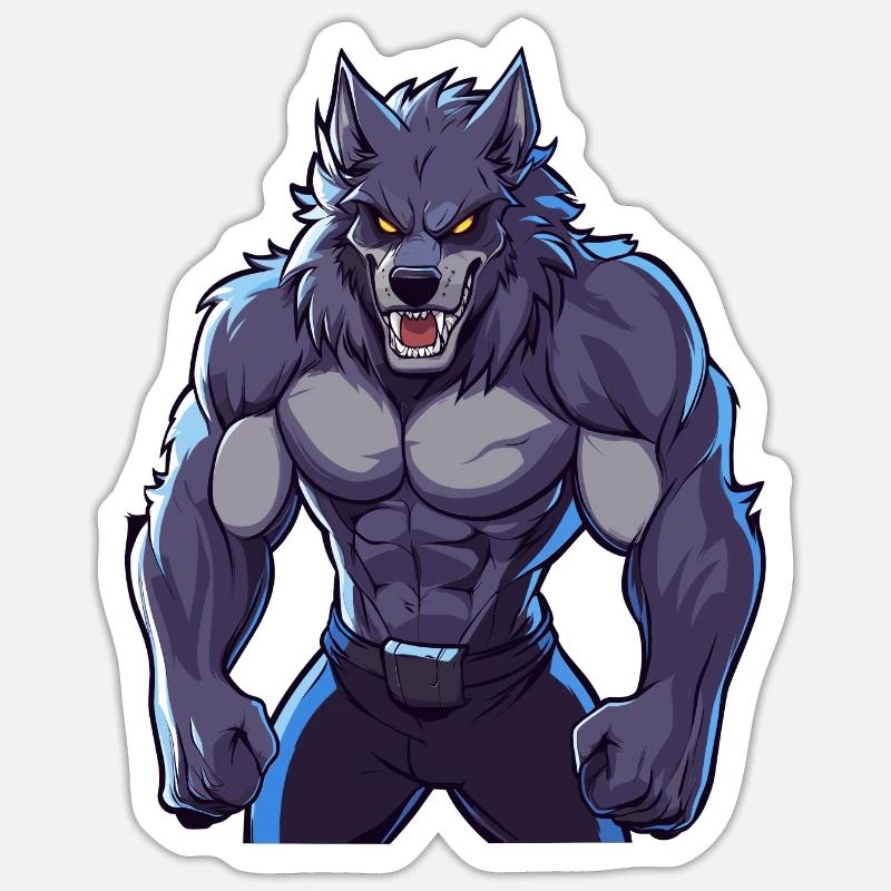 Wilde, muskulöse Werwolf-Illustrationskunst Sticker Größe S (10 x 10 cm)