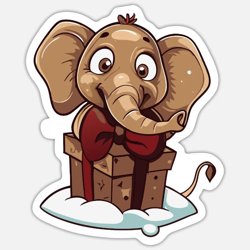 Cute elephant unwrapping gift - Sticker size S (10 x 10 cm) - white matte
