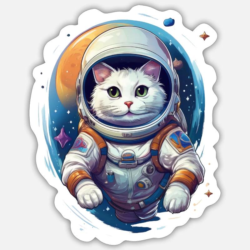 Le chat astronaute - Sticker taille S (10 x 10 cm) - blanc mat
