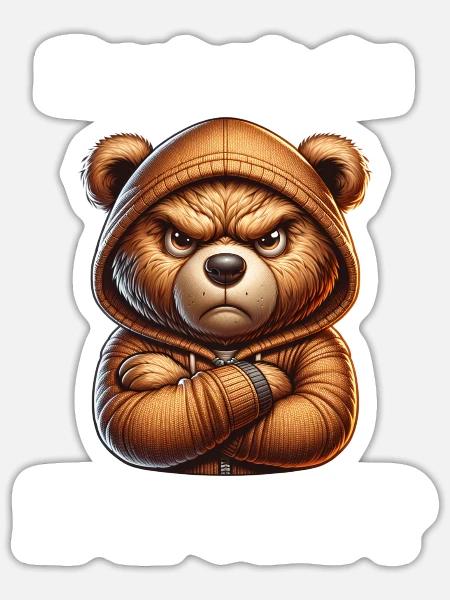 Suchst du Stress? – Lustiger wütender Teddy - Sticker Größe S (10 x 10 cm) - Mattweiß