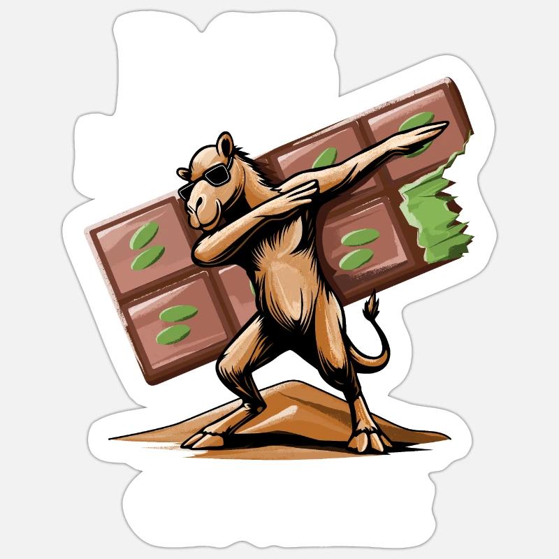 Dabbing Dromedar - Dubai Schokolade Geschenkidee - Sticker Größe S (10 x 10 cm) - Mattweiß