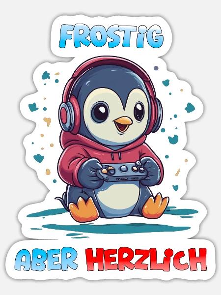 Gaming mit Herz Pinguin am Zocken Nerd T-Shirt - Sticker Größe S (10 x 10 cm) - Mattweiß