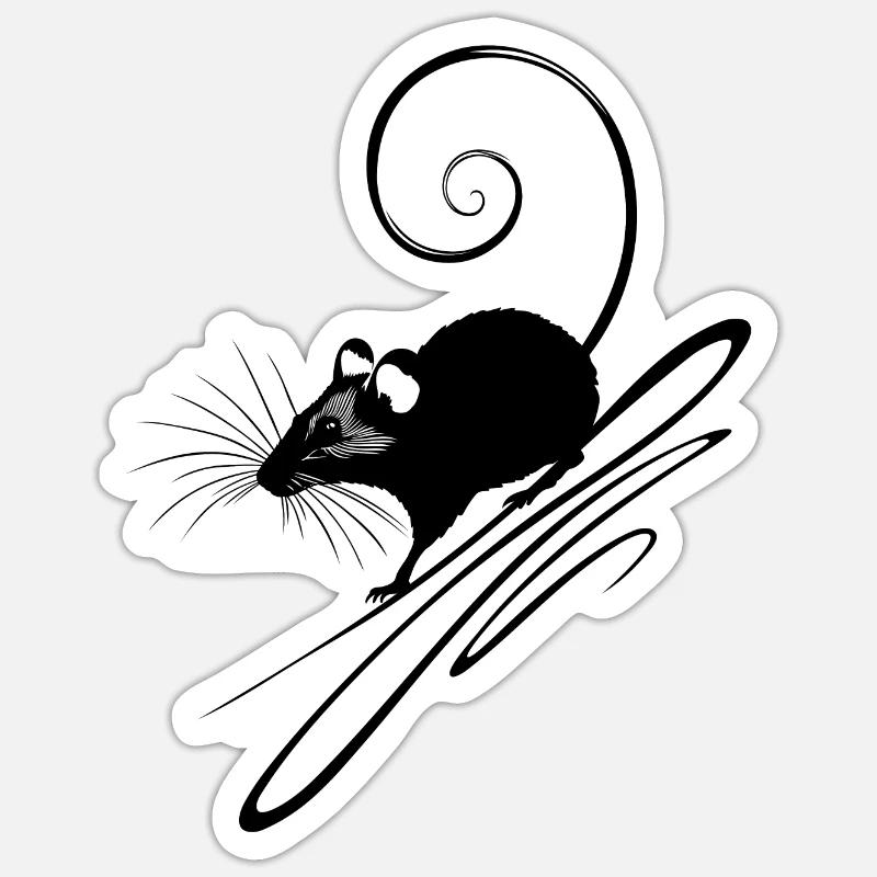 Cute Mouse Silhouette - Black - Sticker size S (10 x 10 cm) - white matte