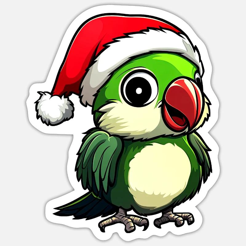 Perroquets Noël - Sticker taille S (10 x 10 cm) - blanc mat