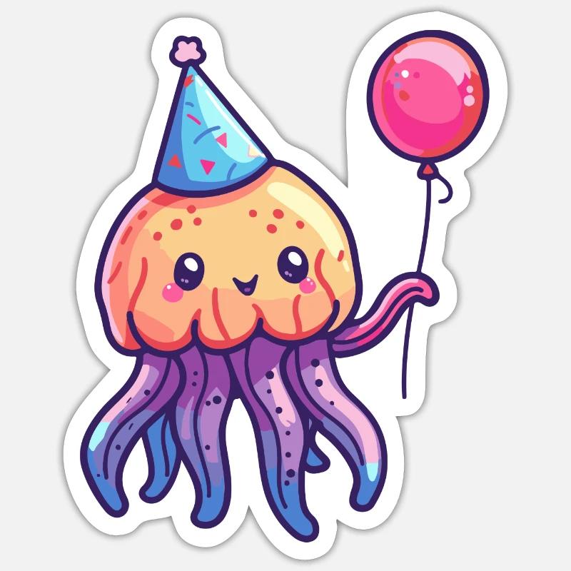 Jellyfish Birthday Comic Cute - Sticker size S (10 x 10 cm) - white matte