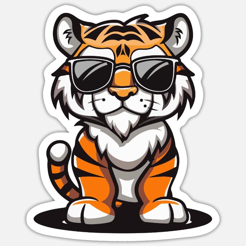 Tigre Bande Dessinée Cool - Sticker taille S (10 x 10 cm) - blanc mat
