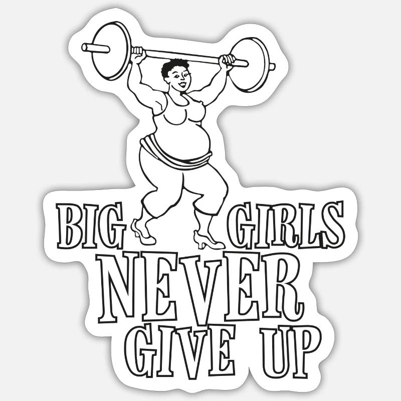 Dicke Dame beim Gewichthebe-Training mit Spruch - Sticker Größe S (10 x 10 cm) - Mattweiß
