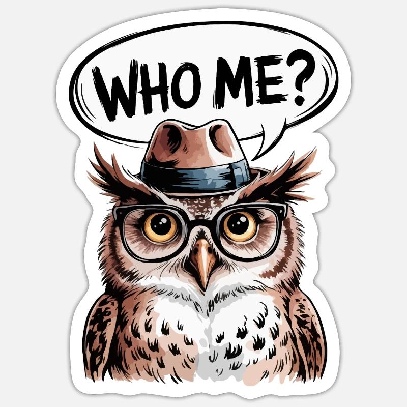 Eule : Qui moi ? - Sticker taille S (10 x 10 cm) - blanc mat
