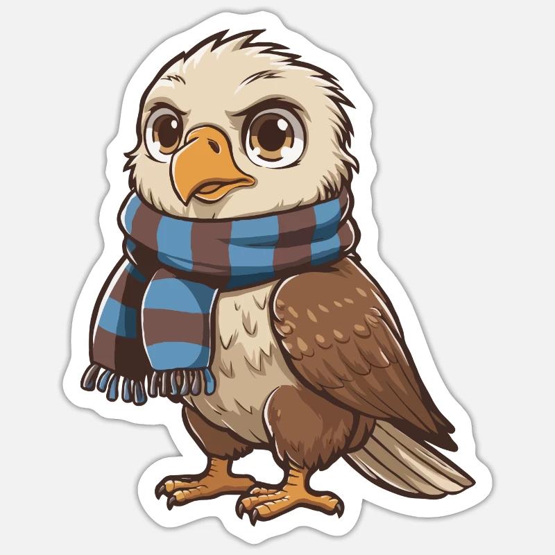 Aigle mignon avec écharpe - Sticker taille S (10 x 10 cm) - blanc mat