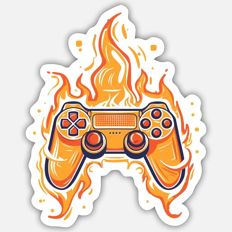 Flaming Gamepad, Game Console Player Sticker size S (10 x 10 cm)