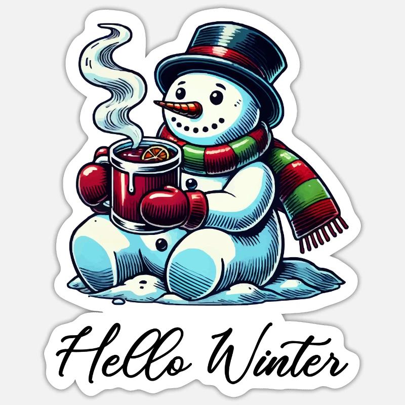 Snowman Hello Winter - Sticker size S (10 x 10 cm) - white matte