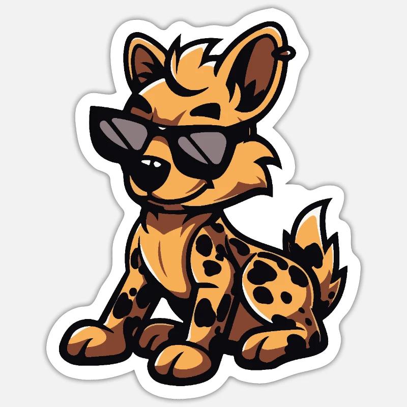 Hyène Bande Dessinée Cool - Sticker taille S (10 x 10 cm) - blanc mat
