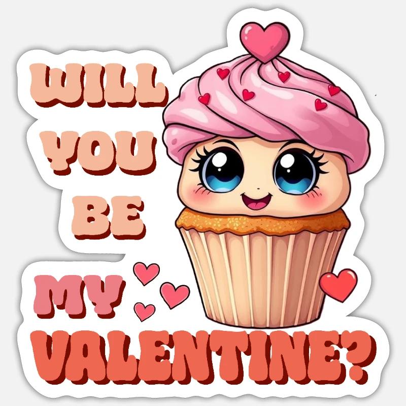 Cupcake - Serez-vous mon Valentin - Sticker taille S (10 x 10 cm) - blanc mat