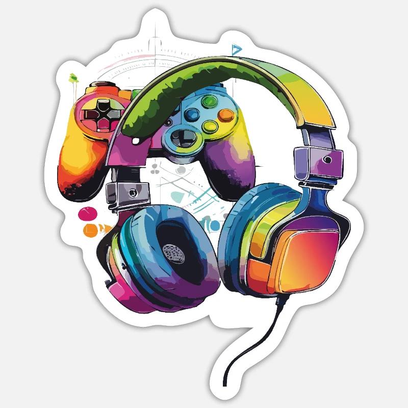 Gamer - Kopfhörer und Controller - Sticker Größe S (10 x 10 cm) - Mattweiß