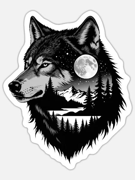 Schwarzer Wolf Wolfportrait. Wolfdesign - Sticker Größe S (10 x 10 cm) - Mattweiß