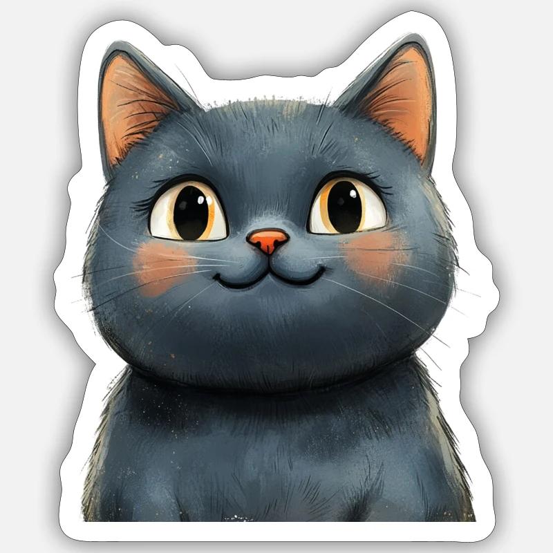 chat gris - Sticker taille S (10 x 10 cm) - blanc mat