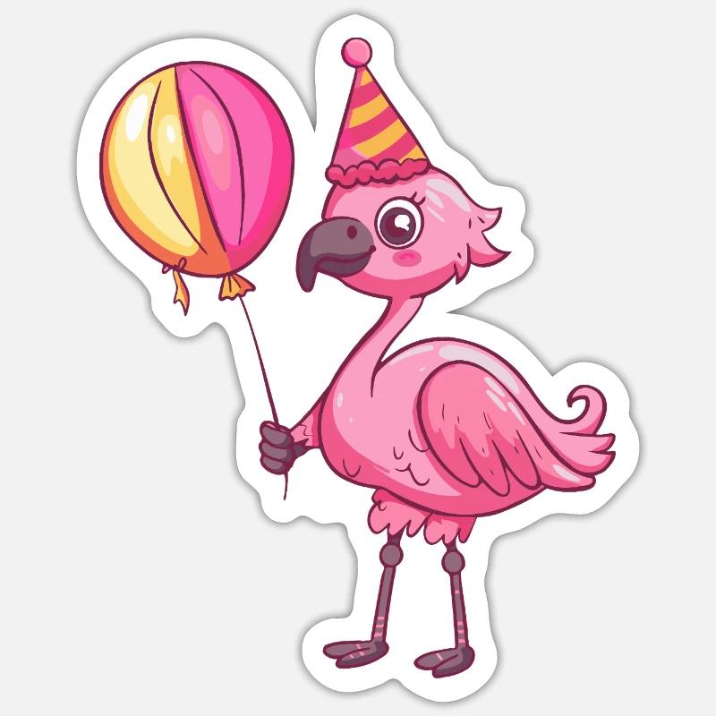 Flamingo Anniversaire Bébé - Sticker taille S (10 x 10 cm) - blanc mat