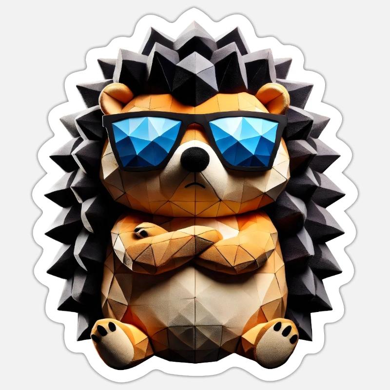 hérisson cool - Sticker taille S (10 x 10 cm) - blanc mat