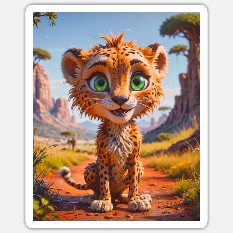Animaux africains super mignons – Guépard - Sticker taille S (10 x 10 cm) - blanc mat