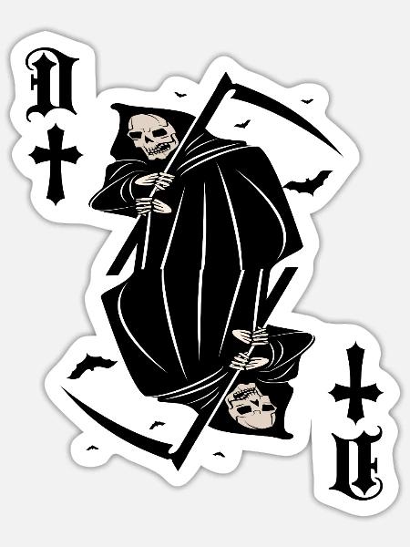 death card game card costume halloween reaper - Sticker Größe S (10 x 10 cm) - Mattweiß