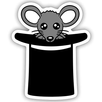 souris en chapeau de sorcier chapeau haut de forme petite souris mignon - Sticker taille S (10 x 10 cm) - blanc mat - Devant