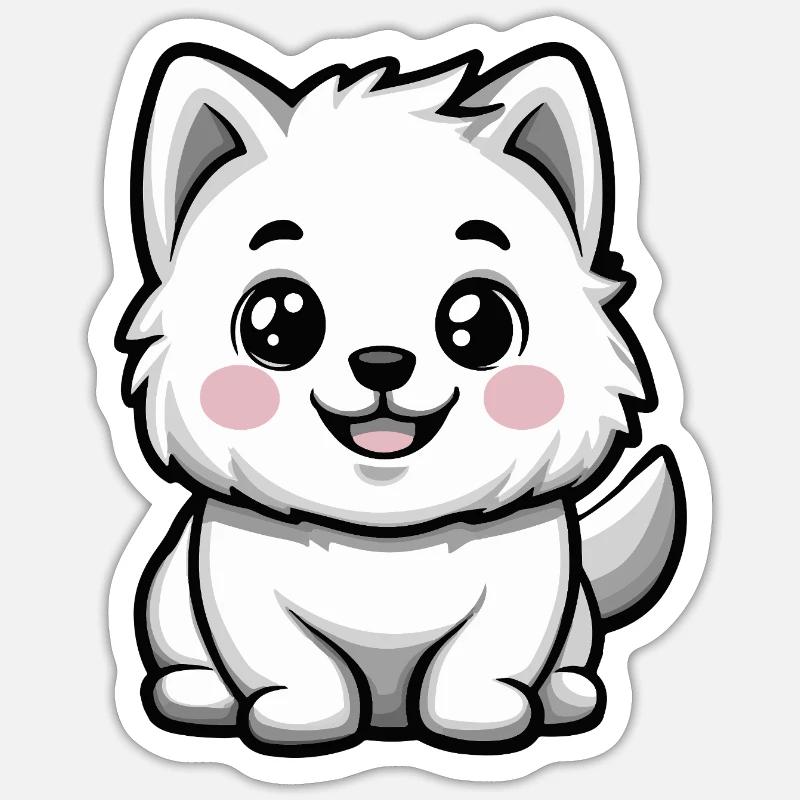 Chien Samoyède Mignon - Sticker taille S (10 x 10 cm) - blanc mat