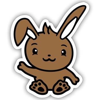 Lapin saluant amicalement la main agitant bonjour - Sticker taille S (10 x 10 cm) - blanc mat - Devant