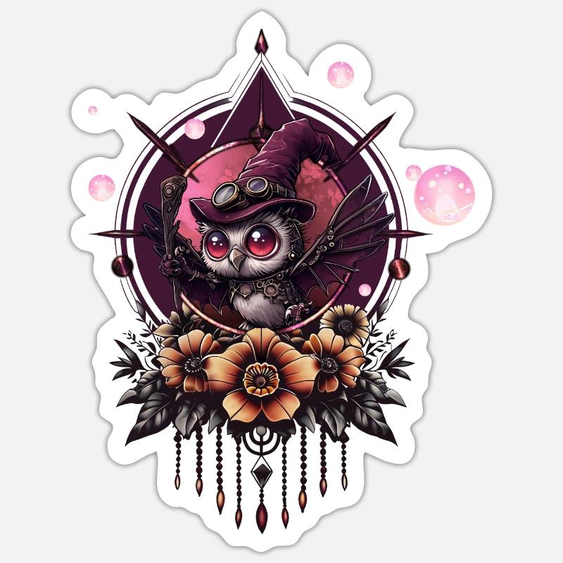 Die Steampunk-Eule: Hüter der Geheimnisse. - Sticker Größe S (10 x 10 cm) - Mattweiß