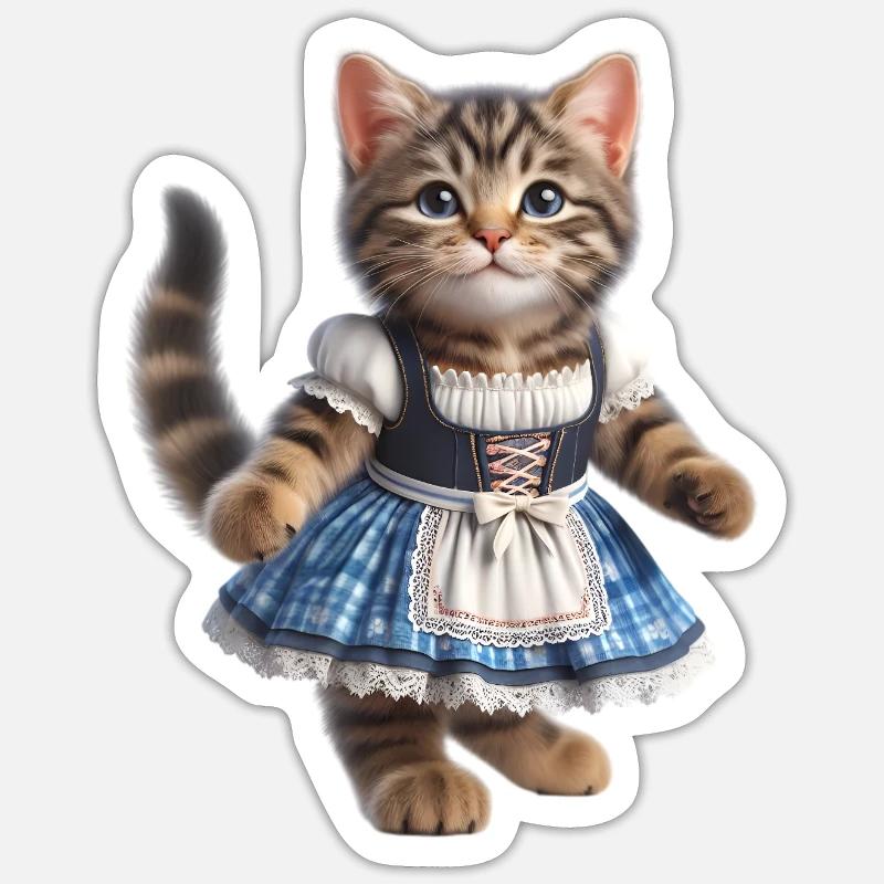 Mignon petit chat en dirndl - Sticker taille S (10 x 10 cm) - blanc mat
