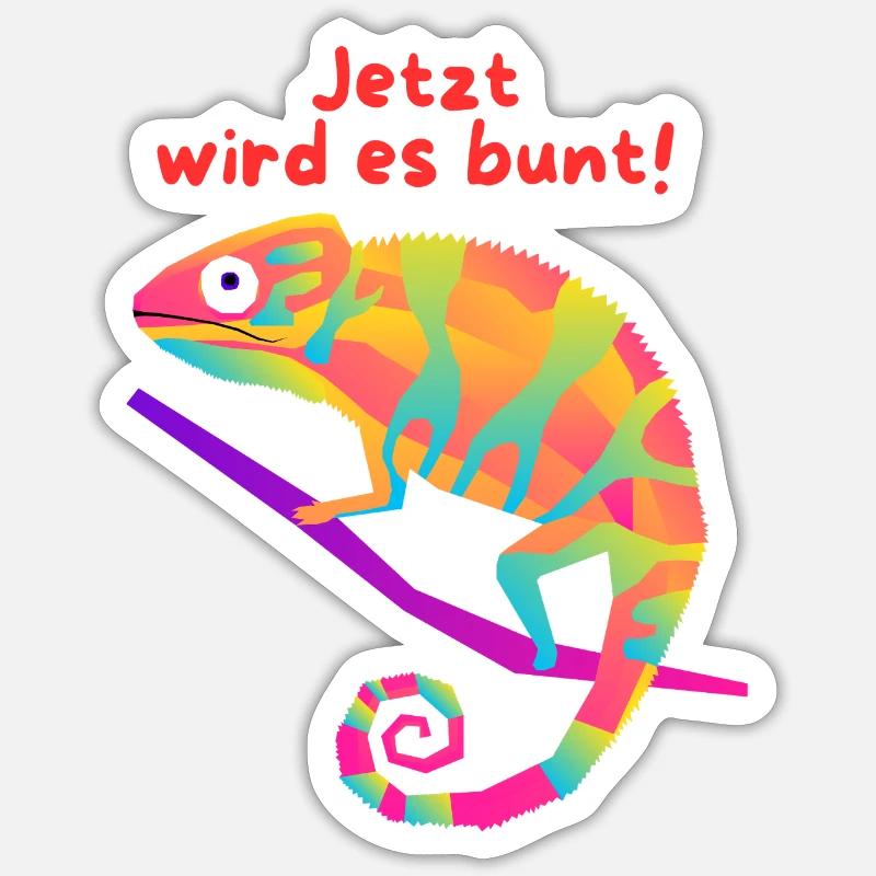 Jetzt wird es bunt - Chamaleon - Sticker Größe S (10 x 10 cm) - Mattweiß