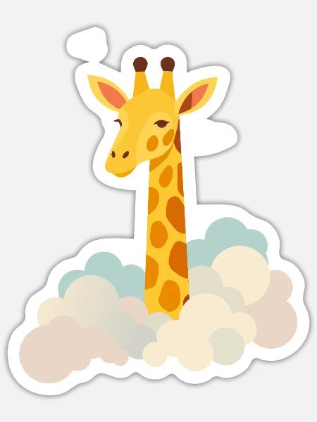 Gentle giraffe above the clouds – Dreamlike motif - Sticker size S (10 x 10 cm) - white matte