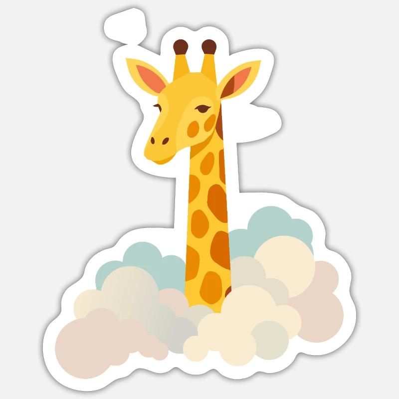 Gentle giraffe above the clouds – Dreamlike motif - Sticker size S (10 x 10 cm) - white matte