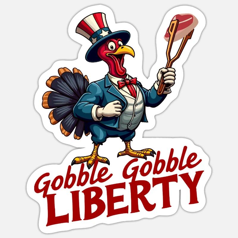 Gobble Gobble Liberty - Sticker taille S (10 x 10 cm) - blanc mat