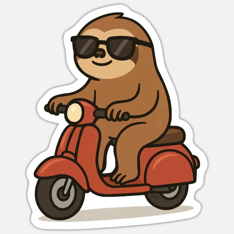Sloth Comic Moped - Sticker size S (10 x 10 cm) - white matte