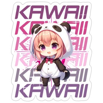 Kawaii Chibi Anime Fille en costume de panda - Sticker taille S (10 x 10 cm) - blanc mat - Devant