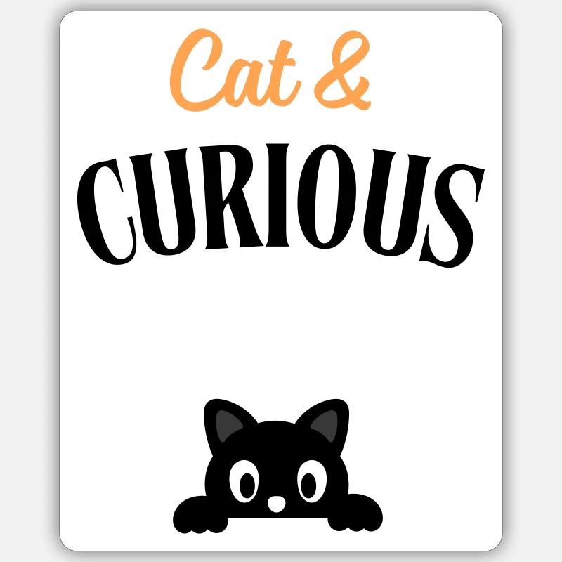 Cat and curious - Sticker taille S (10 x 10 cm) - blanc mat