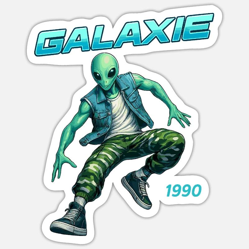 Galaxy 1990 Alien Rétro Look - Sticker taille S (10 x 10 cm) - blanc mat