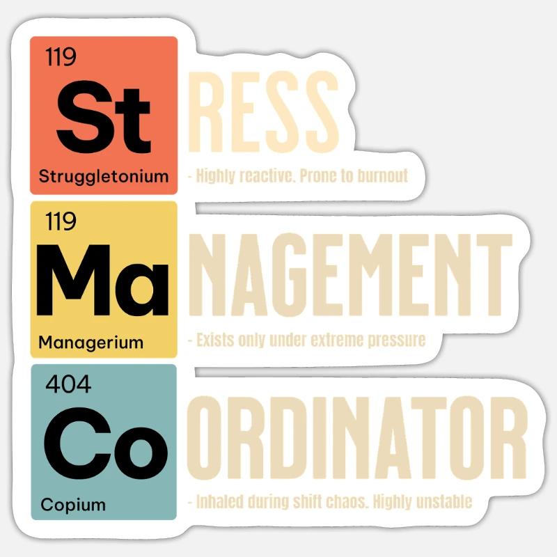 Stress Coordinator – Periodic Table Tee Sticker size S (10 x 10 cm)