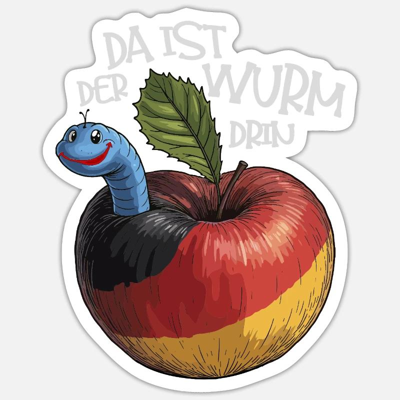 Wurm im Apfel mit Spruch - Sticker Größe S (10 x 10 cm) - Mattweiß
