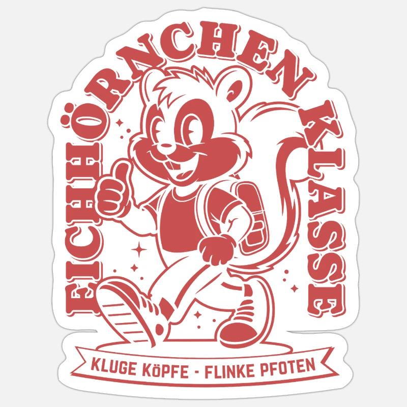Klassentier Eichhörnchen Klasse Retro, Einfarbig Sticker Größe S (10 x 10 cm)