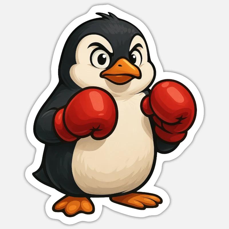 Cool pingouin boxer se bat dans la conception de dessin animé Sticker taille S (10 x 10 cm)