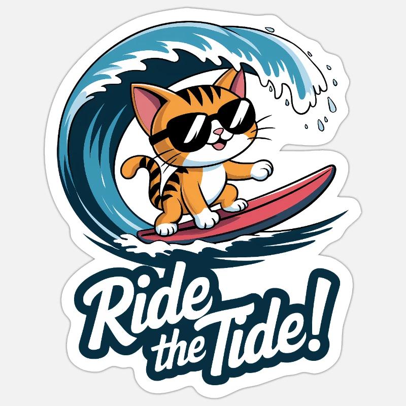 Surfing Kitty – 🏄‍♂️🐱 - Sticker size S (10 x 10 cm) - white matte