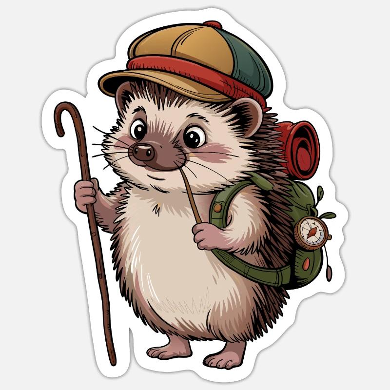 Igel mit Rucksack auf Wanderschaft Sticker Größe S (10 x 10 cm)