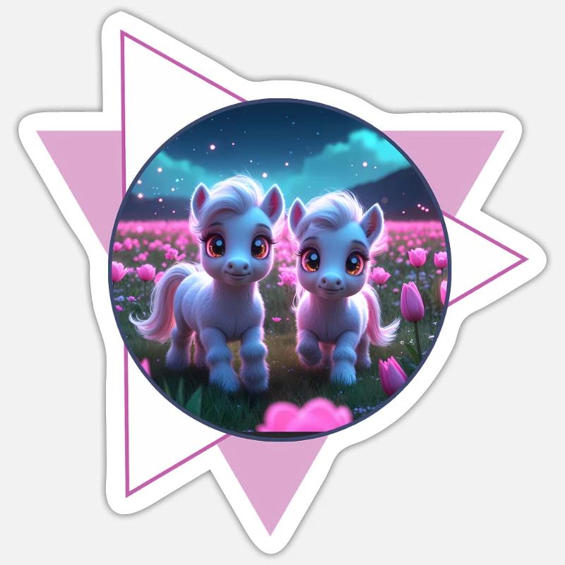 Zwei süße Ponys - Sticker Größe S (10 x 10 cm) - Mattweiß